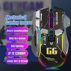 Wired Gaming Mouse with RGB Lighting and 12800 DPI