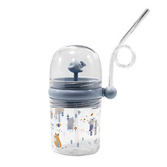 Whale Squirting Cup Cartoon Cute Plastic Water Bottle Baby Toddler Tumbler with Straw Lid Kids Children Water Bottles with Scale Absorbing Water Can Spraying Water 250ml (Blue)