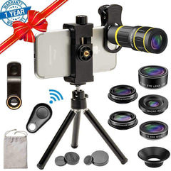 SEVENKA Cell Phone Camera Lens Kit 18X Telephoto Lens with Remote Shutter Tripod Fisheye Macro and Wide Angle Lens for iPhone 11 Pro Max X XS Max XR/8/7/6/6s Samsung Android Smartphone Black