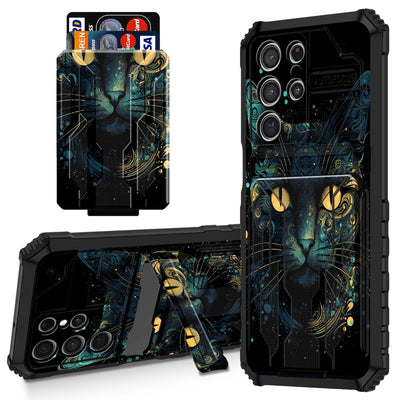 WZCJDHMJ for Samsung Galaxy S23 Ultra Wallet Case with Card HolderGalaxy S23 Ultra Case with Kickstand Dual Layer Hybrid Shockproof Phone Case for Galaxy S23 Ultra 6.8”-Black Cat