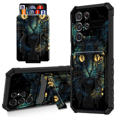 WZCJDHMJ for Samsung Galaxy S23 Ultra Wallet Case with Card HolderGalaxy S23 Ultra Case with Kickstand Dual Layer Hybrid Shockproof Phone Case for Galaxy S23 Ultra 6.8”-Black Cat
